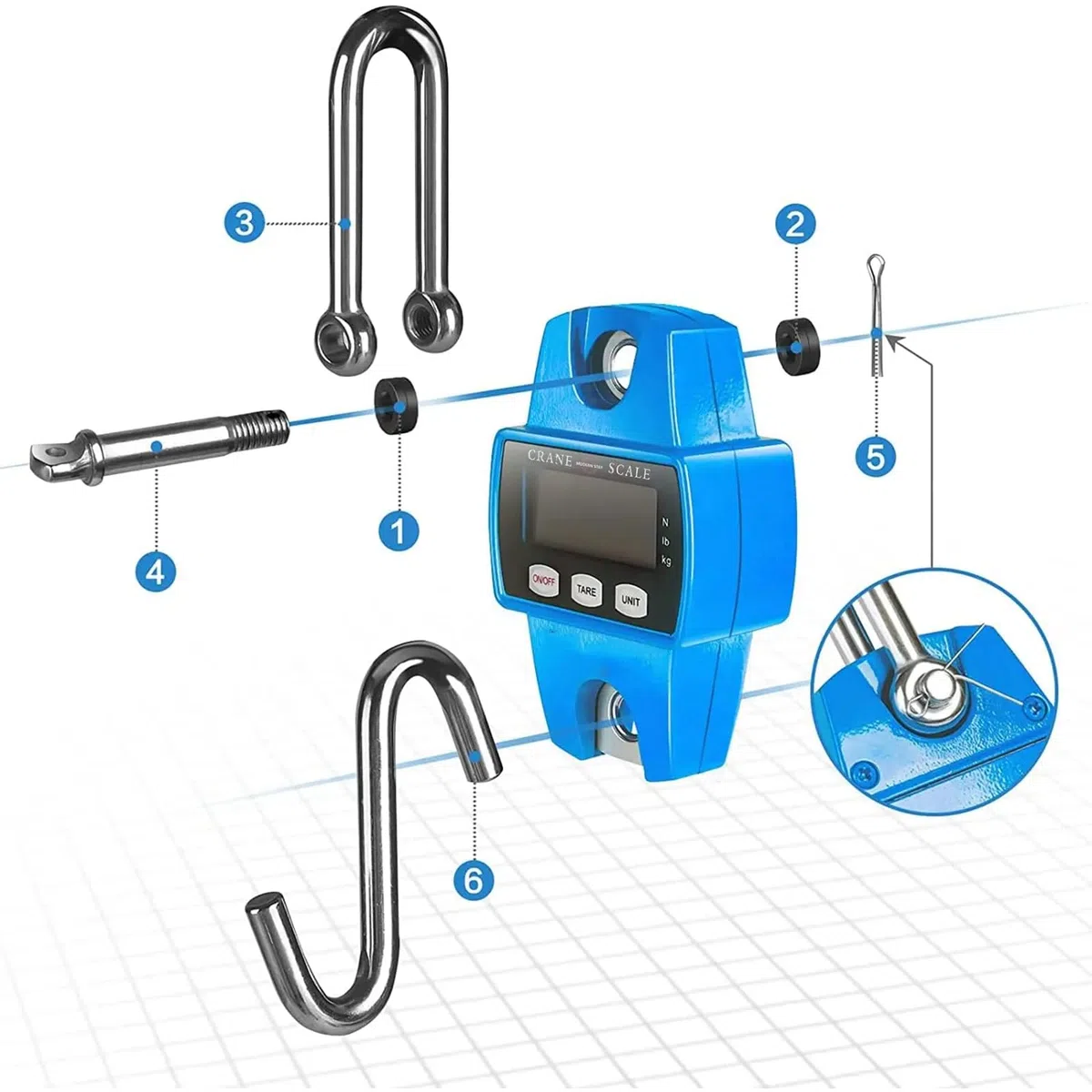 Voltix Portatile Bilancia Digitale da Appendere per Impieghi Gravosi, 300kg 600 lb Mini Bilancia a Sospensione con Display LCD e Batterie Incluse (Blu)