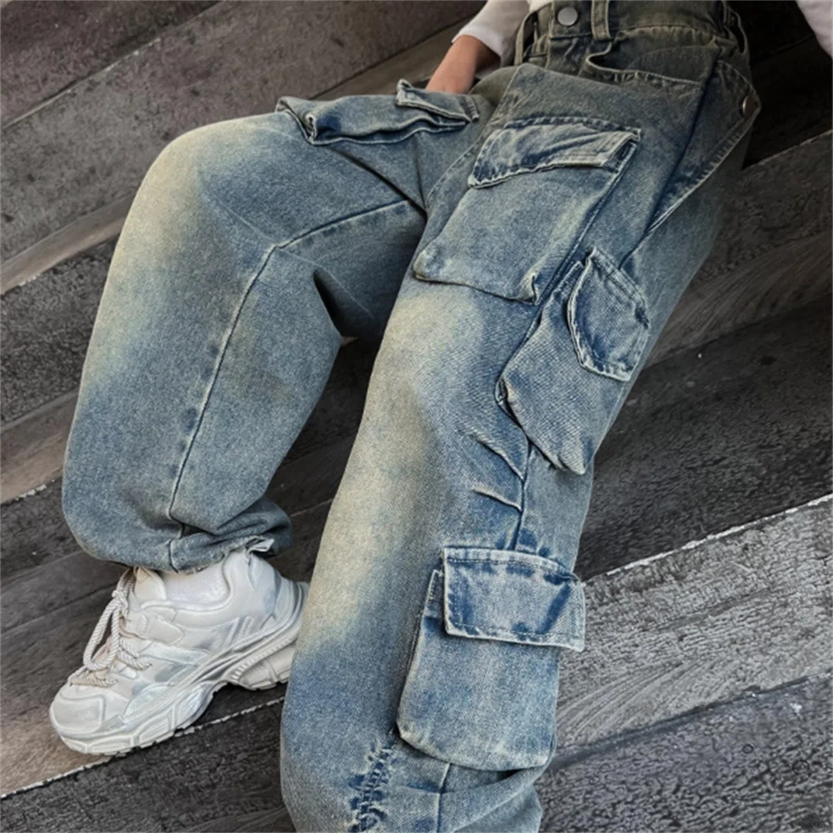 Jeans da bambina strappati, lavati, baggy, gamba larga, jeans casual, taglia 5-16, pantaloni da pioggia