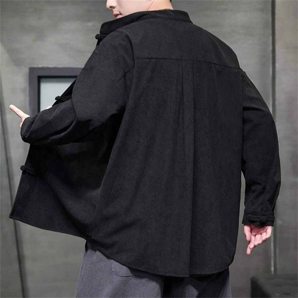 Giacche di velluto per uomo Tang Giacche Casual Ricamate Patchwork Cappotti Stile Cinese Camicia Tang Tuta Hanfu Top Cinese Tradizionale Collo Alto Manica Lunga Cappotto