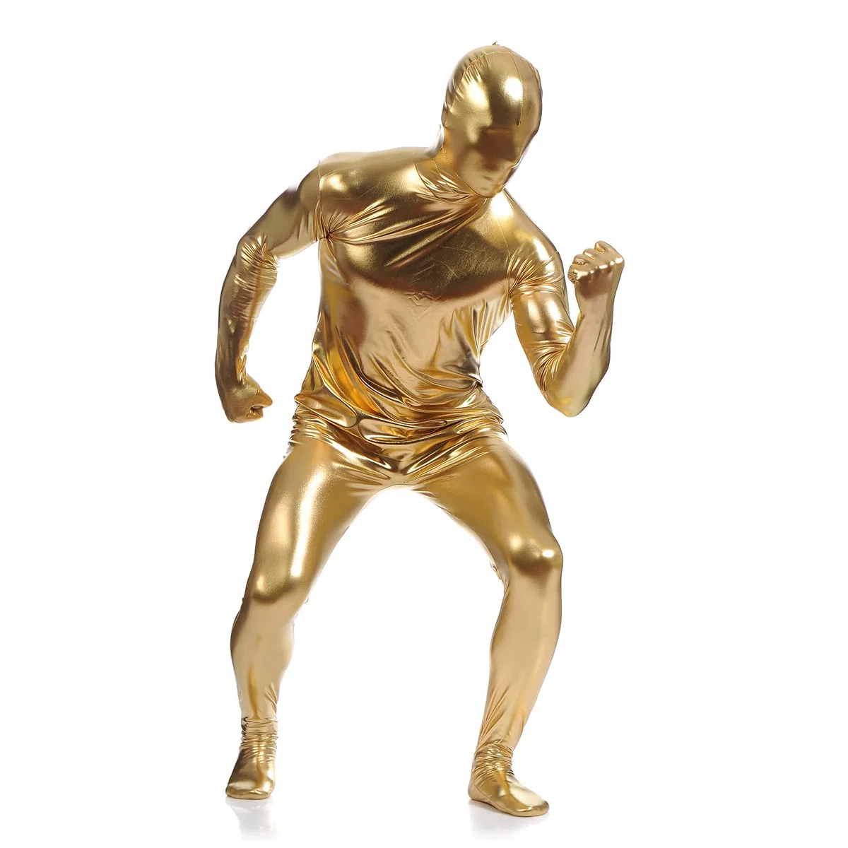 Body da uomo lucido metallizzato effetto bagnato a maniche lunghe Unitard abbigliamento da danza completo con maschera rivestimento in vernice tuta