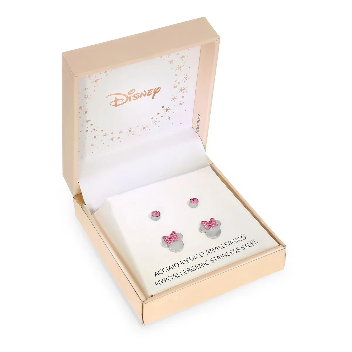 Disney Orecchini Minni Mouse, Collezione Acciaio Inossidabile, Colore Argento, UNICO, Pietre di zirconia cubica, Regalo per Ragazze e Donne