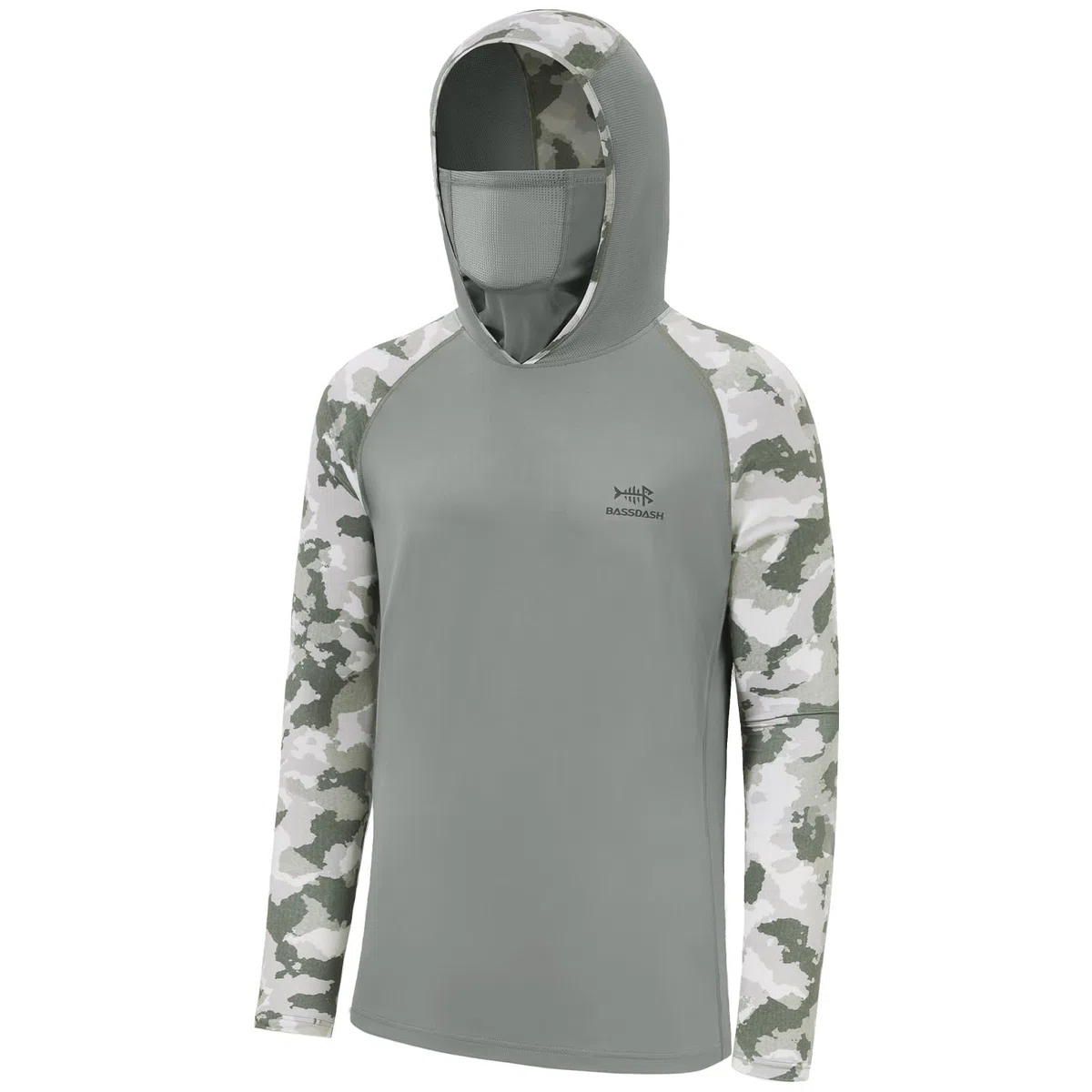 Bassdash Uomo UPF 50+ Felpa con Cappuccio per Protezione Solare Estiva a Maniche Lunghe Fishing Shirt Cooling Hoodie Camo Manica Lunga