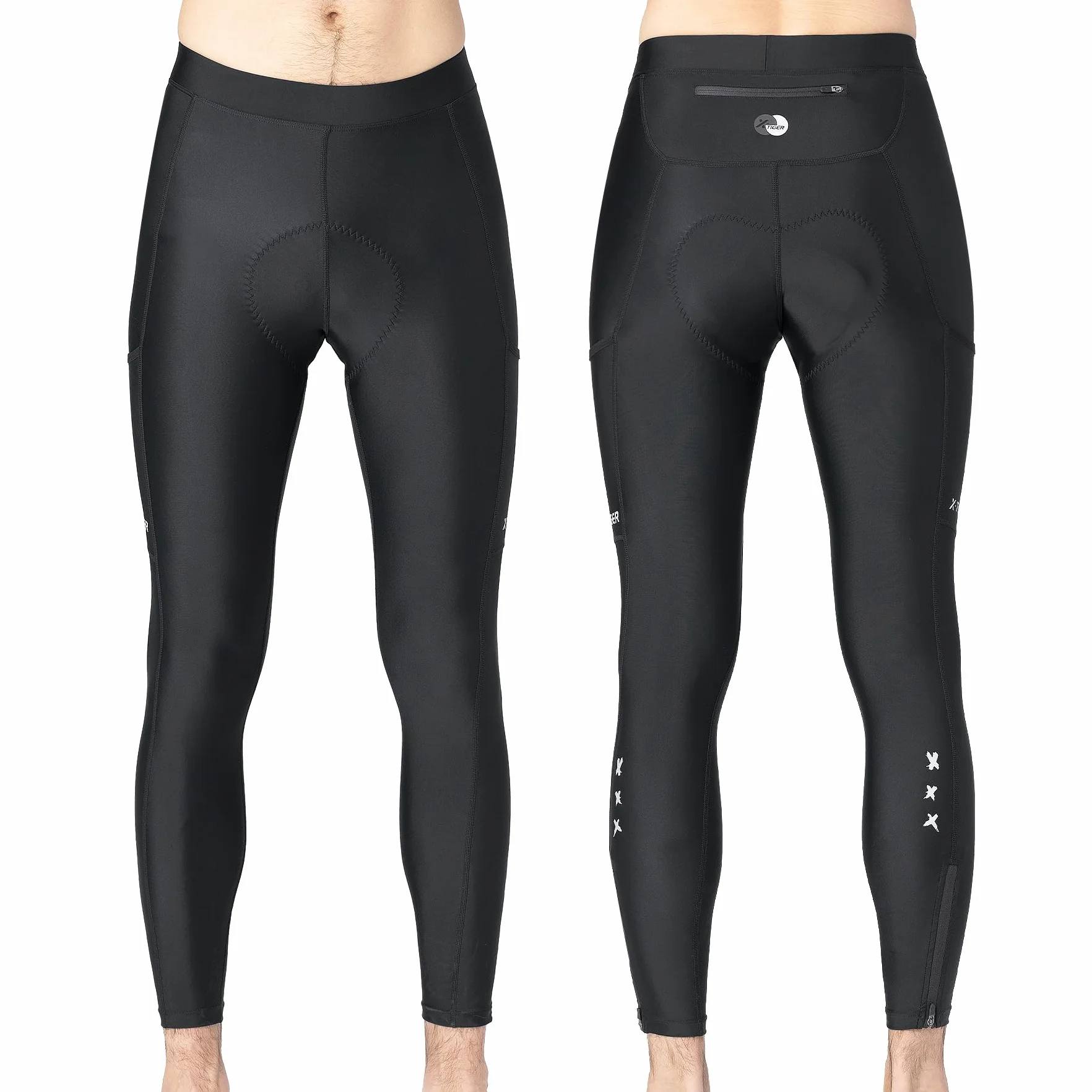 X-TIGER Pantaloni Lunghi Ciclismo Uomo con Imbottito Compression Mutande MTB Pantaloni Traspirante Asciugatura Rapida con 3 Tasche