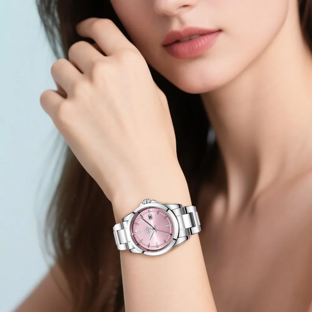 SHENGKE Orologi al quarzo minimalisti da donna con data bracciale in acciaio inossidabile e quadrante colorato alla moda