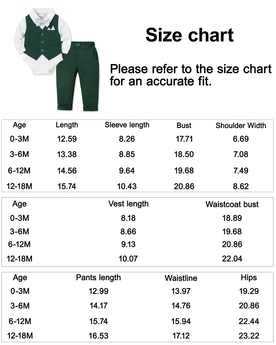 Completini e Coordinati Gentiluomo per Bambino Battesimo, 3 Pezzi Ragazzino Cerimonia Nozze Abiti Camicia Fiocco + Gilet+Pantaloni 0-24 Mese