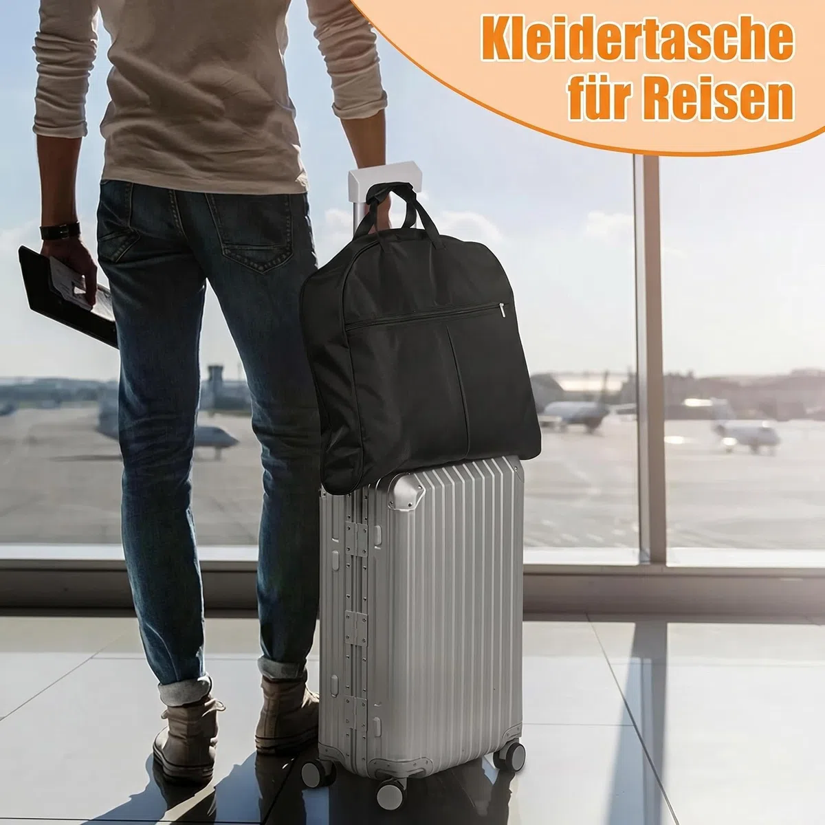 Borse per abiti pesanti da 43 pollici per viaggi, borsa impermeabile per uomini e donne con manico e grande tasca, bagaglio a mano per lavoro, volo, nero