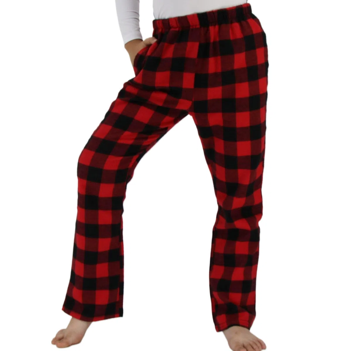 LANBAOSI Pantaloni da pigiama in flanella per bambini, con elastico in vita, per il tempo libero, in cotone spazzolato, a quadri, con tasche