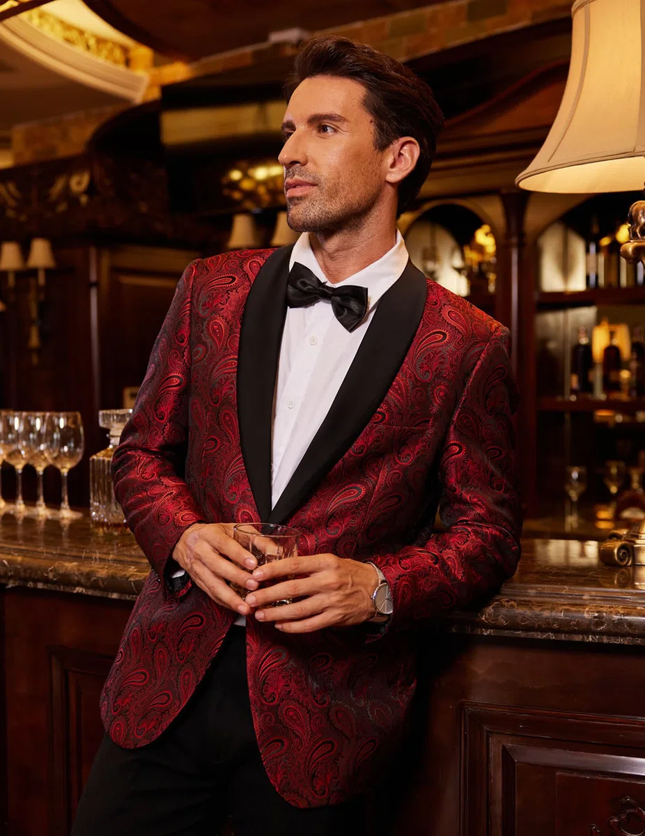 COOFANDY Giacca da uomo Casual Blazer Paisley Retro Jacquard Suit Stampa Floreale Smoking Un Pulsante Cappotti Eleganti Giacca da Cena Chic