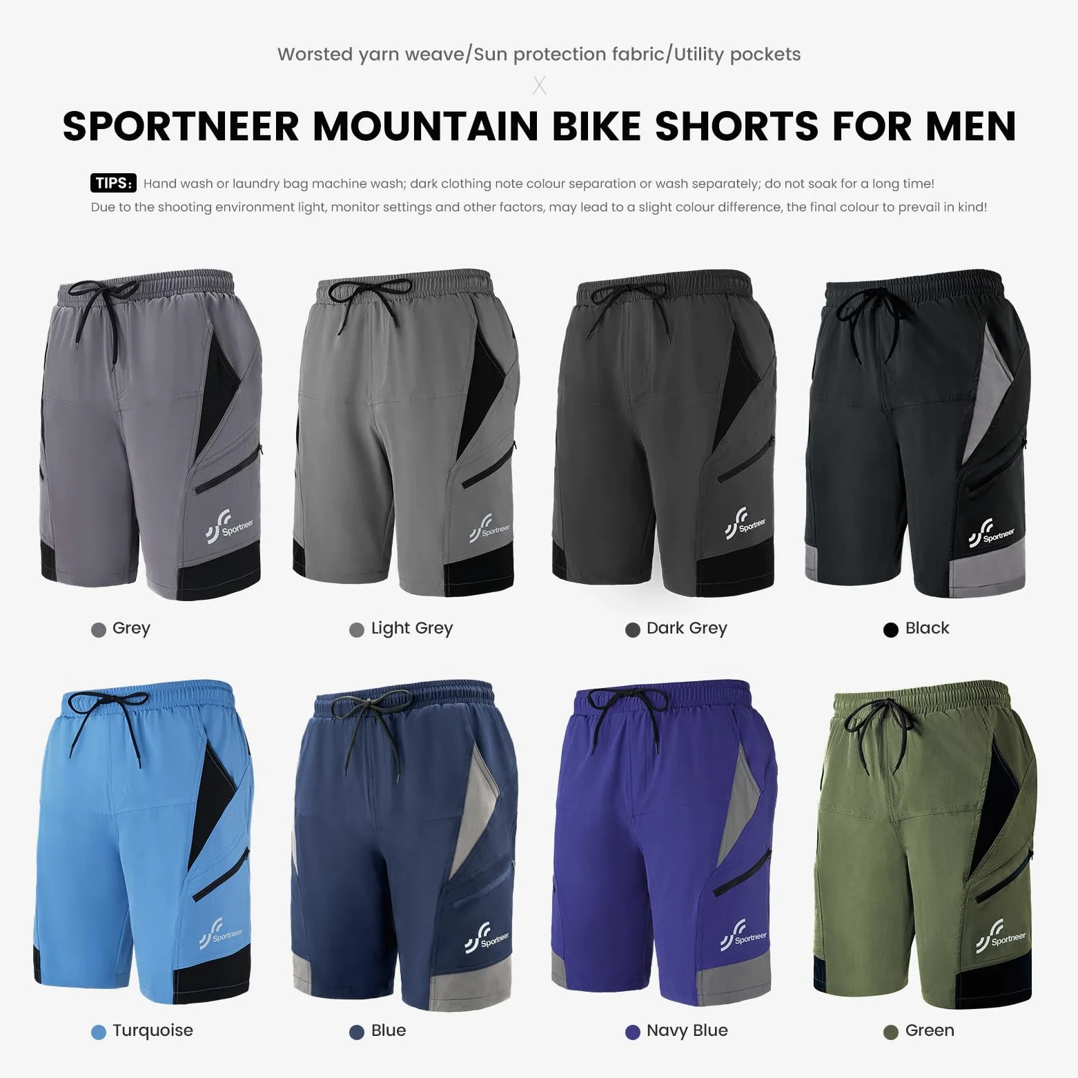 Sportneer Pantaloncini da MTB, Pantaloncini da Ciclismo da Uomo Imbottiti in 3D Pantaloni Traspiranti per Biciclette MTB Pantaloncini da Ciclismo per Esterno