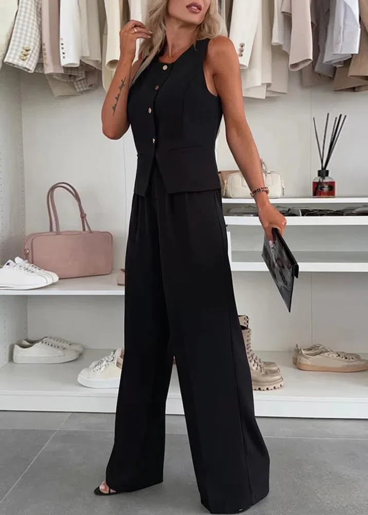 shownicer Tailleur da Donna Eleganti 2 Pezzi Completo Blazer Giacca Senza Maniche + Pantaloni a Gamba Larga Tuta Elegante Cerimonia Coordinato Set