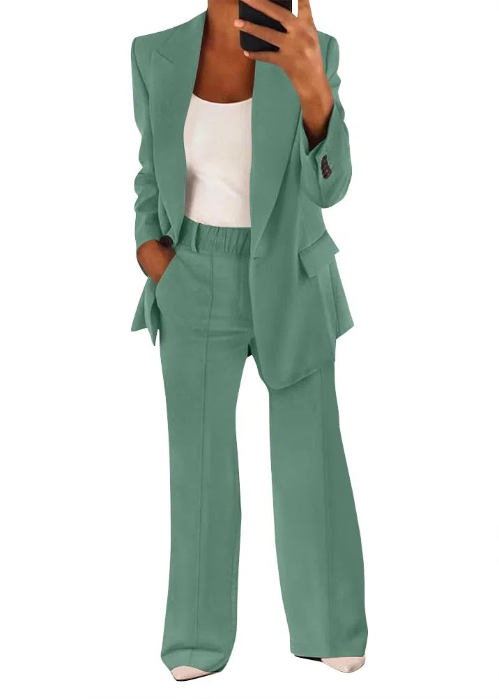 shownicer Tailleur Donna Eleganti Pantaloni e Giacca da Cerimonia Completo Blazer a Maniche Lunghe Tuta Elastici in Vita Set di Abiti in Tinta Unita Due Pezzi Elegante Suit