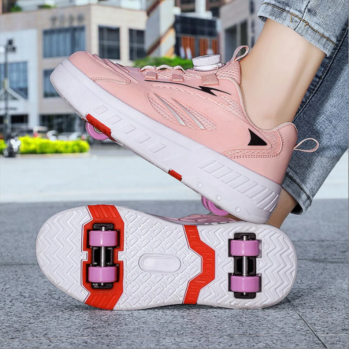 Hixingo Scarpe con Rotelle per Ragazzi Ragazze, Bambino 2 in 1 Scarpe da Skateboard Sneakers Sportive con Ruote, 28-38 EU Lacci Rotanti Scarpe Ginnastica Pattini a Rotelle