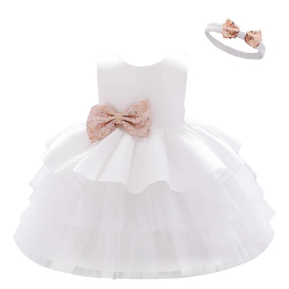 Lito Angels Vestito a Strati Damigella Abito da Festa Cerimonia Elegante con Fascia per Bimba e Bambina, Bianco/Blu Reale/Viola/Alzavola