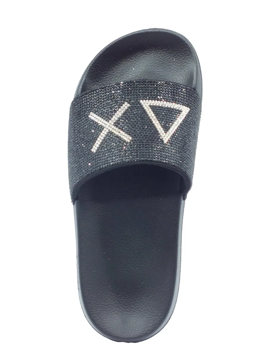 SUN68 X36211 Slippers Strass Logo Bianco Ciabatte per Donna in Gomma