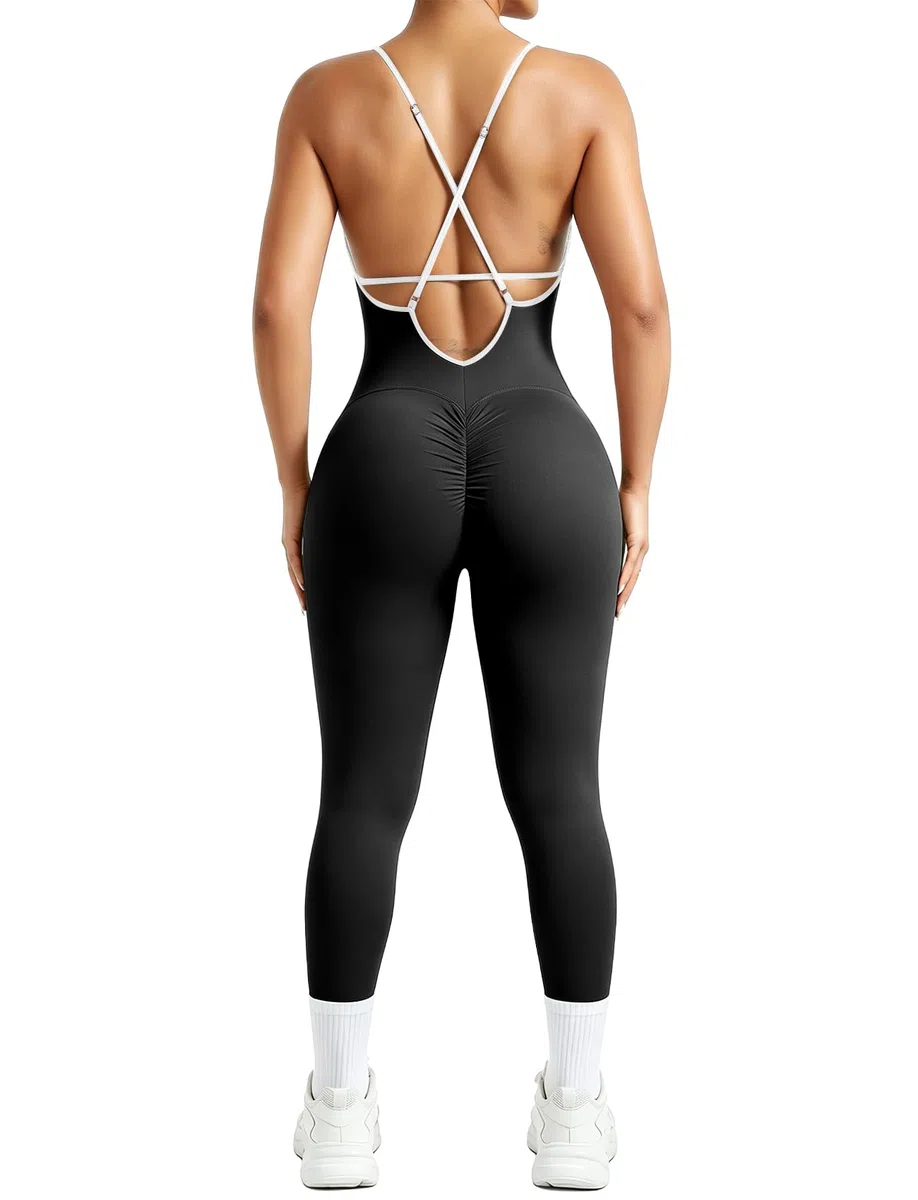 STARBILD Tuta intera Sportiva da Donna con Schiena Scoperta, Scrunch Jumpsuit con Imbottita Push Up Sexy con Spaghetti Regolabili, Monopezzi per Yoga Fitness Palestra Casual