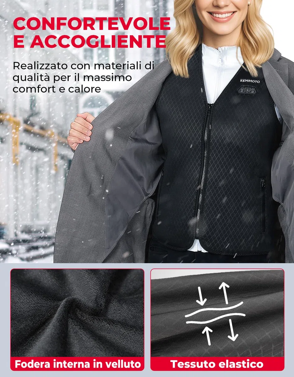 KEMIMOTO Gilet Riscaldato Donna, Elettrico Gilet Riscaldato con USB, Giubbotti Riscaldati a Batteria Doppi Controlle per all’aperto Lavoro Sci Escursionismo Caccia Moto