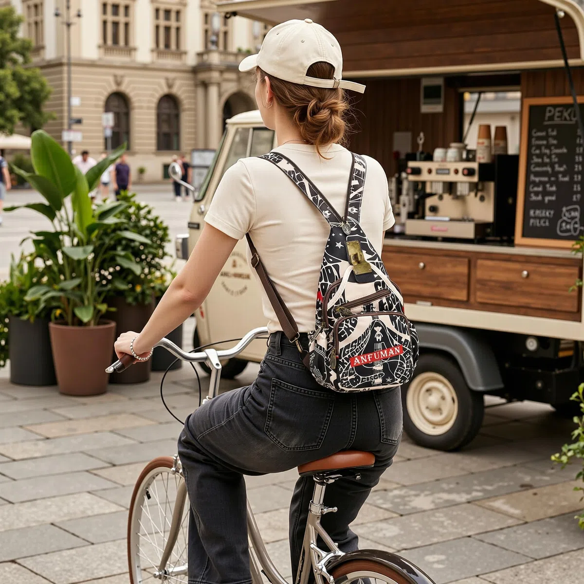 Retrò Zaino Piccolo Donna Quotidiano Casuale Antifurto Moda Borsa Da Petto Viaggi Lavoro Shopping Borse A Tracolla Stampato Messenger Borsa A Spalla Nylon Zaini Borsetta Nero B