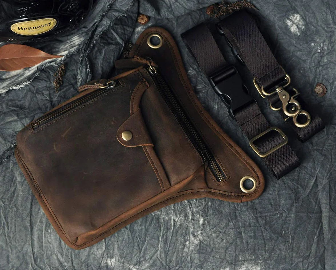 Le'aokuu Uomini Vera Pelle Marsupio per Moto Borsa a Tracolla Messenger a Spalla sacco di bum borsa dell'anca per gambe coscia 211-5