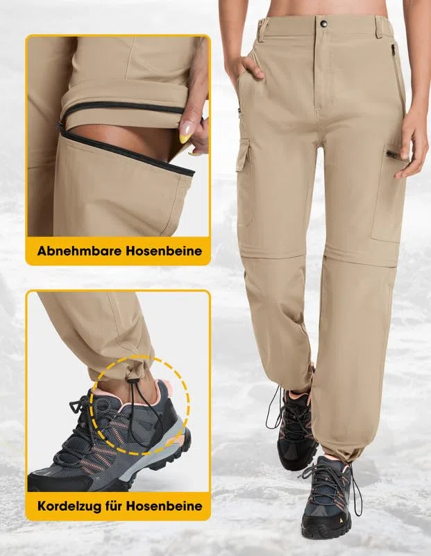 Pantaloni da trekking da donna, con zip, traspiranti, da trekking, da donna, con chiusura lampo, rimovibili, per attività all'aria aperta, estivi, funzionali