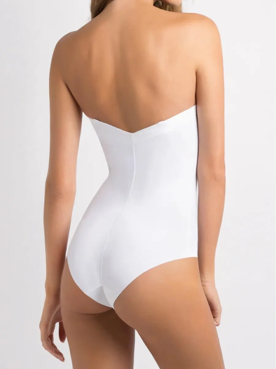SIELEI 1842 - Body a Fascia Modellante con Ferretto e Coppe Imbottite - Taglio Laser Invisibile ed Effetto Shaping - Spalline Removibili - Profonda Scollatura Schiena