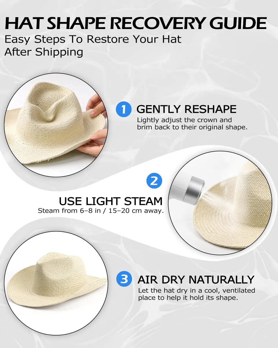 Zylioo Cappello da cowboy di paglia XXL, cappello da cowgirl occidentale di grandi dimensioni, cappelli da sole estivi di paglia a testa grande, cappelli da viaggio leggeri da spiaggia