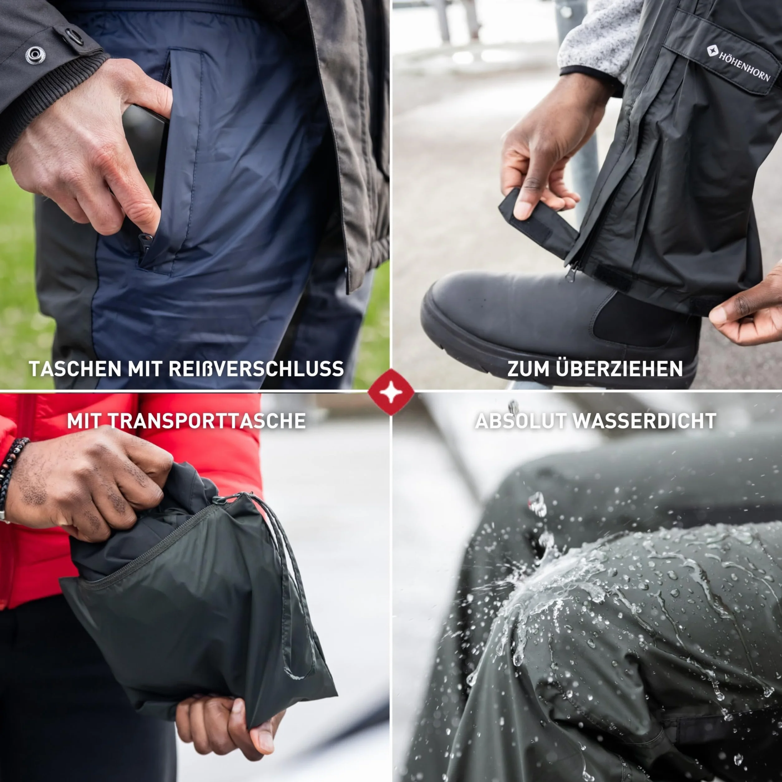 Höhenhorn Pluvia Pantaloni da uomo, impermeabili, antipioggia, per colonna d'acqua fino a 5000 mm, traspiranti, con custodia per il trasporto, per attività all’aperto