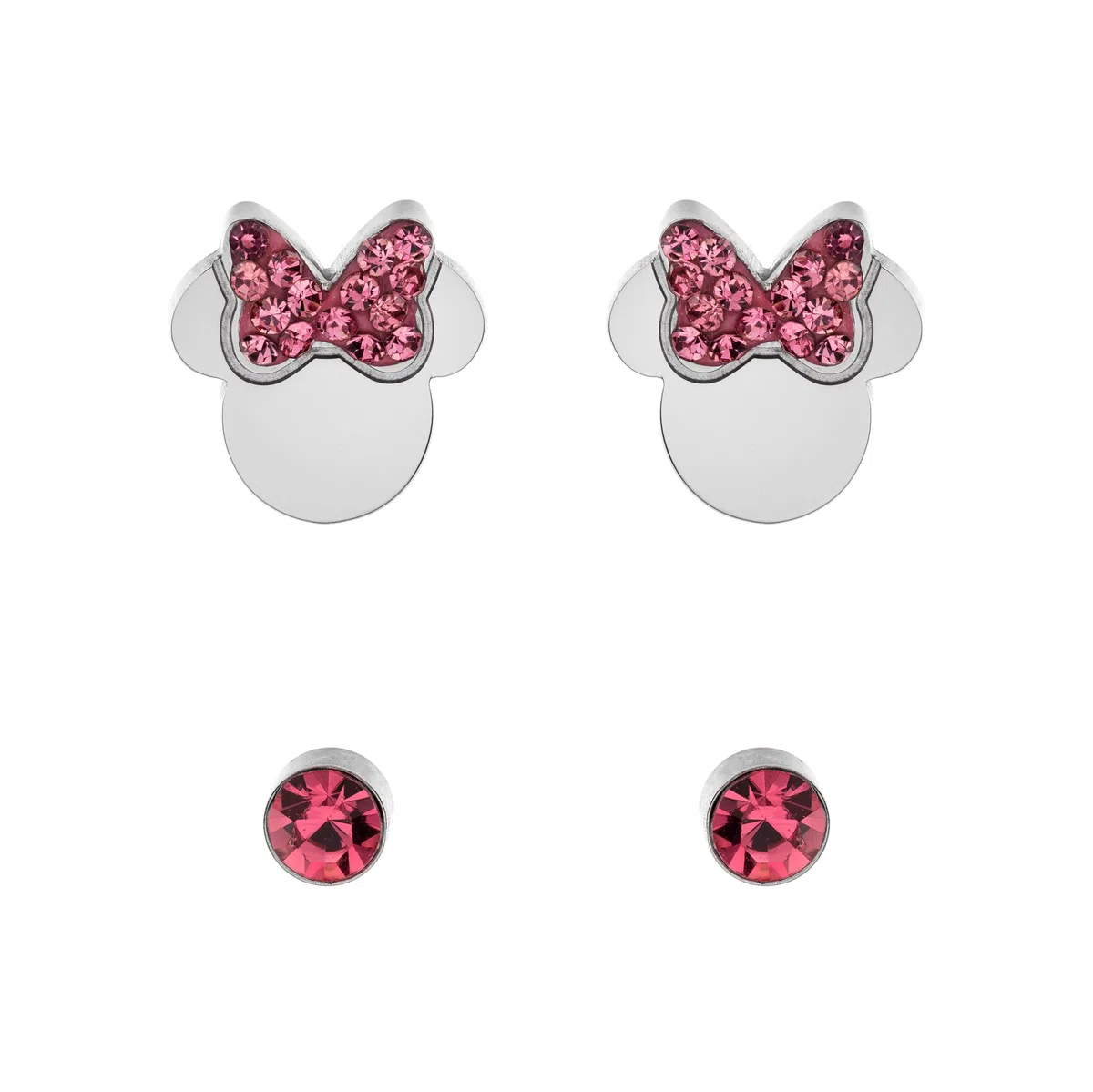 Disney Orecchini Minni Mouse, Collezione Acciaio Inossidabile, Colore Argento, UNICO, Pietre di zirconia cubica, Regalo per Ragazze e Donne