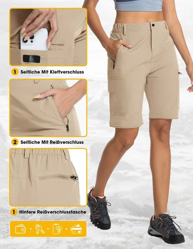 Pantaloni da trekking da donna, con zip, traspiranti, da trekking, da donna, con chiusura lampo, rimovibili, per attività all'aria aperta, estivi, funzionali