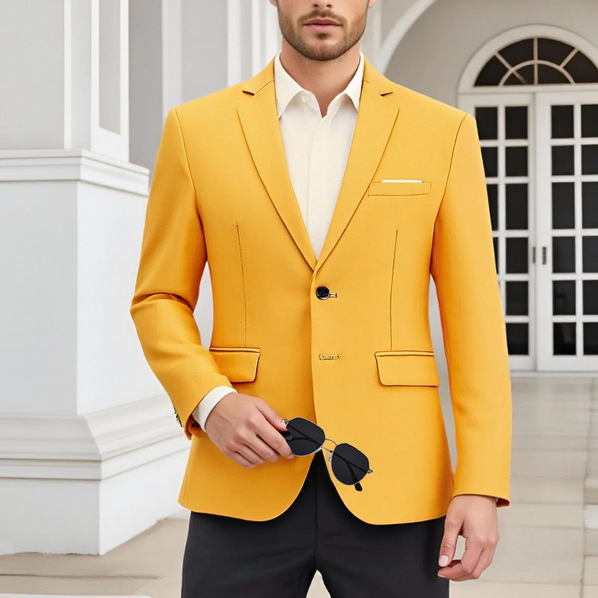 Giacca Elegante da Uomo, Casual, Slim Fit, Giacca Sportiva da Lavoro, in Maglia, Leggera, con Due Bottoni, Abito Formale