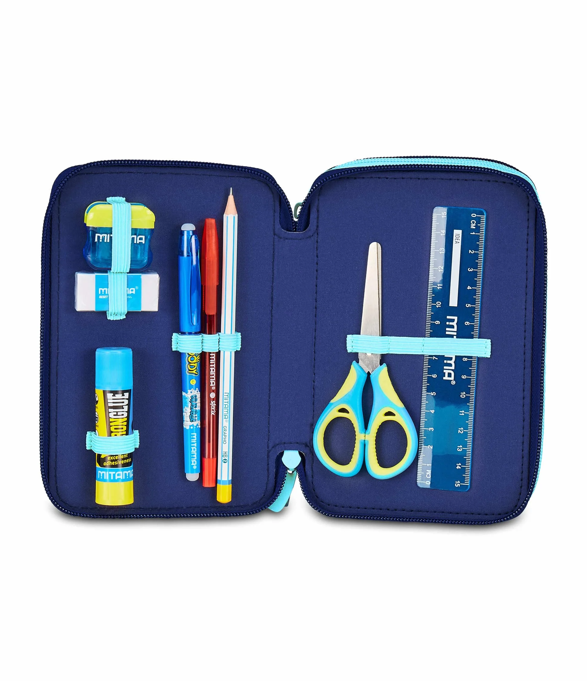 Seven Astuccio Lilo & Stitch Scuola 3 Zip, Celeste e Rosa, Portapenne Triplo Scomparto Completo Di Penne, Matite, Colori, Scuole Elementari, Bambina