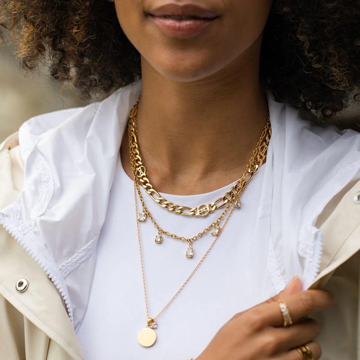 Purelei® Collana Poetic (oro, argento, oro rosa), collana da donna con ciondolo rotondo e pietra semipreziosa, catena impermeabile in acciaio inox, regalo per donne
