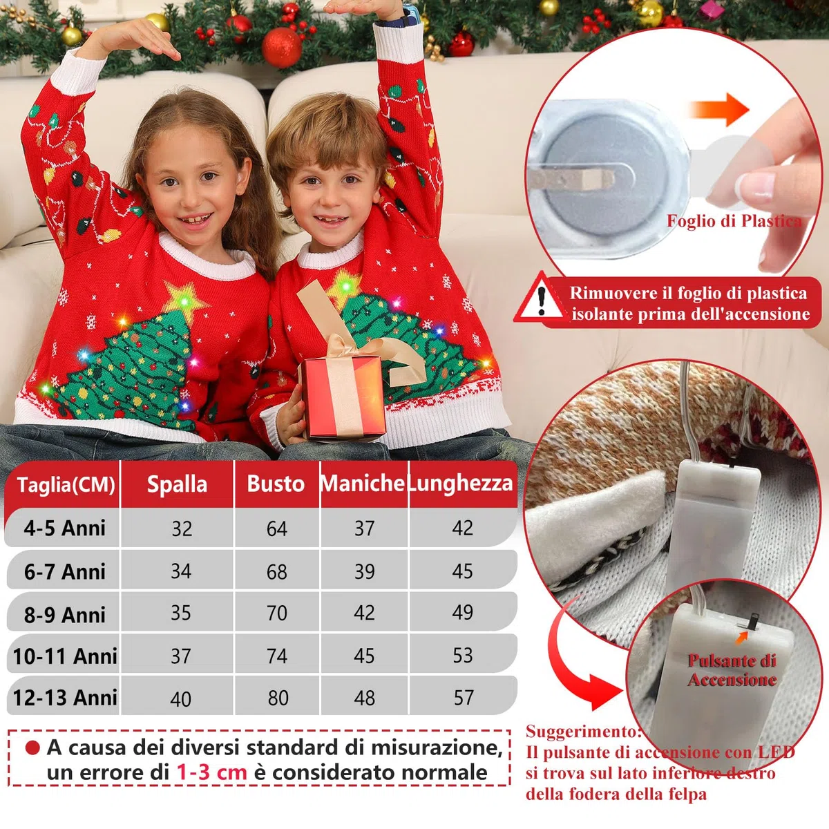 Kouric Maglione Natalizio Uomo con Luci, Maglione Natalizio Donna Divertenti, Girocollo Maglioni Natalizi Famiglia LED Ugly Christmas Sweater, Brutti Maglioni di Natale per Uomo/Donna/Coppia/Bambino