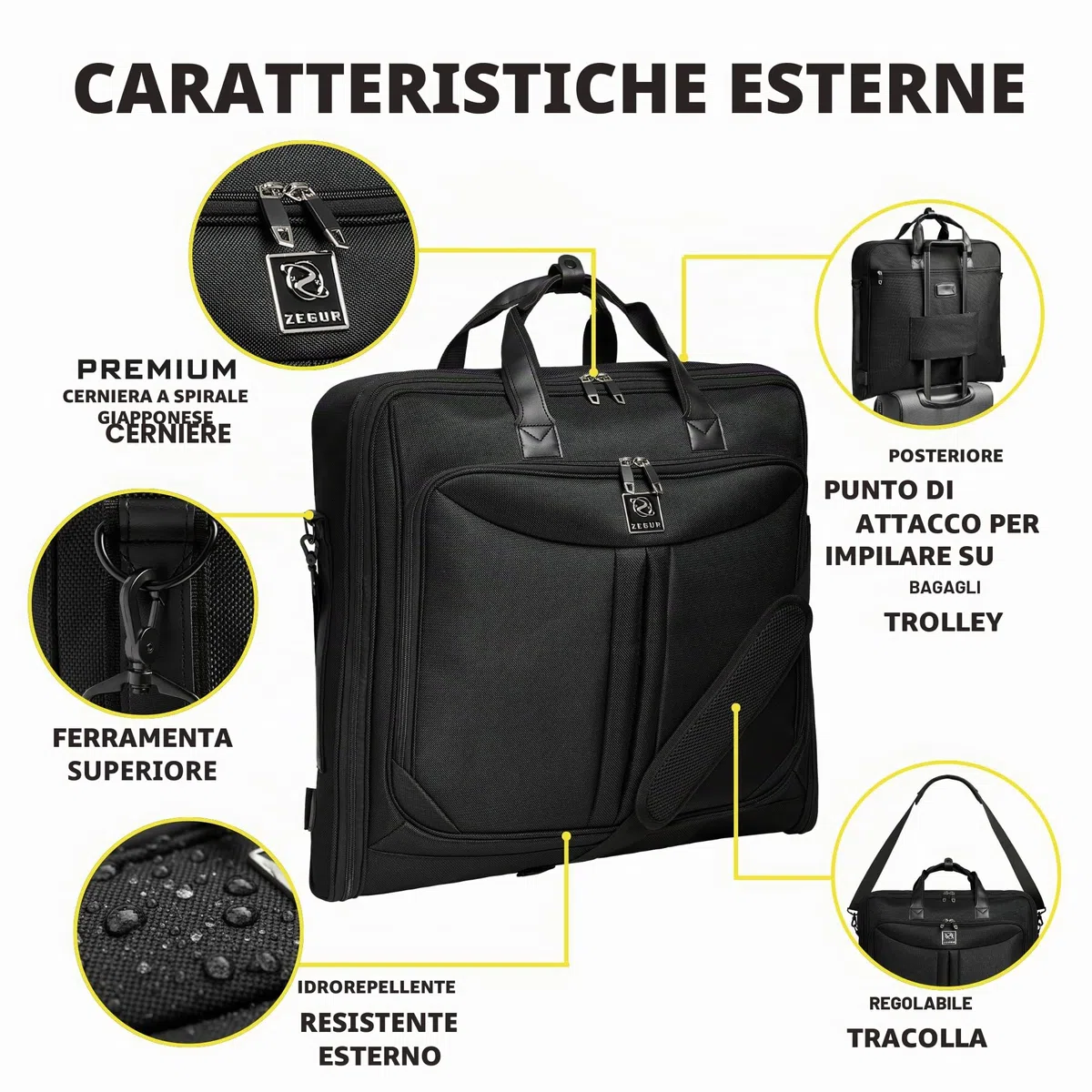 ZEGUR Borsa Porta Abiti da Viaggio – Custodia Pieghevole per Abiti e Completi con Tracolla – Poliestere 1800D Impermeabile per Viaggi d'Affari