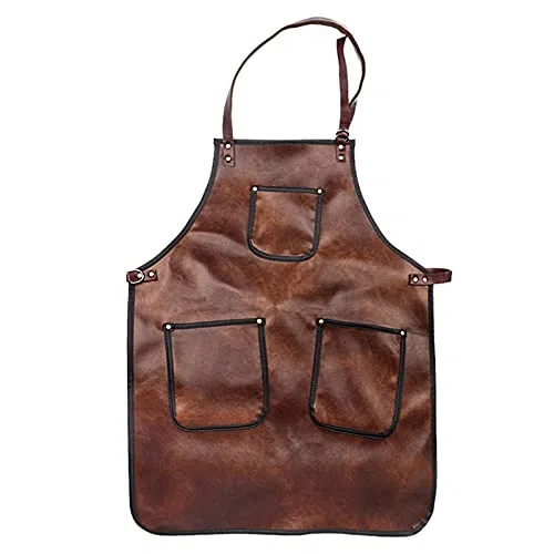 Grembiule da barbiere parrucchiere professionale in similpelle con cinturino incrociato regolabile, tasche multiple, bavaglino impermeabile