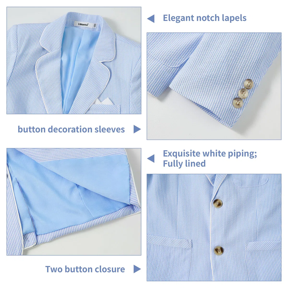 LOLANTA Giacca Seersucker Traspirante per Bambini, Giacca Elegante a Righe per Ragazzi per Occasioni Estive Informali, Verde Salvia