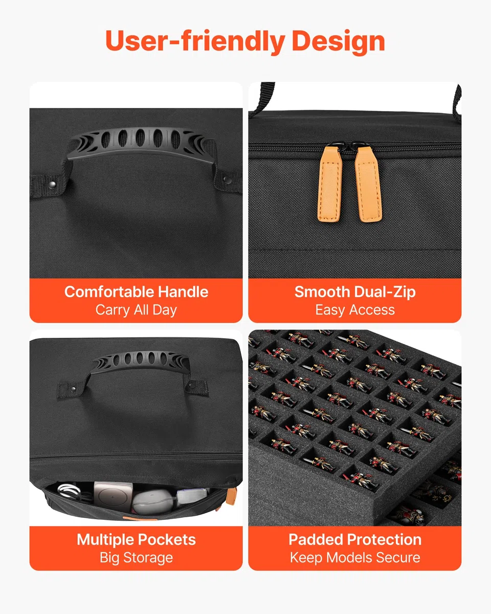 VEVOR Borsa Porta Miniature per Warhammer 380 x 320 x 220 mm, in Imbottitura in Schiuma con Tracolla Regolabile, 3 Strati di Schiuma per un'Ampia Capacità di Stoccaggio (Miniature Non Incluse)
