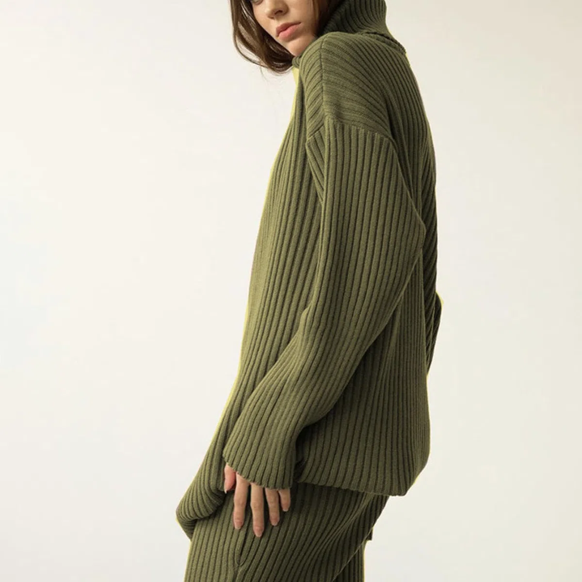 Maglione Due Pezzi da Donna Set Gonna Lavorata A Maglia Top A Coste 2 Pezzi Gonne Abiti Aderenti Gonna Midi Maniche Lunghe Set Maglione Lavorato A Maglia Completo per Il Tempo Libero