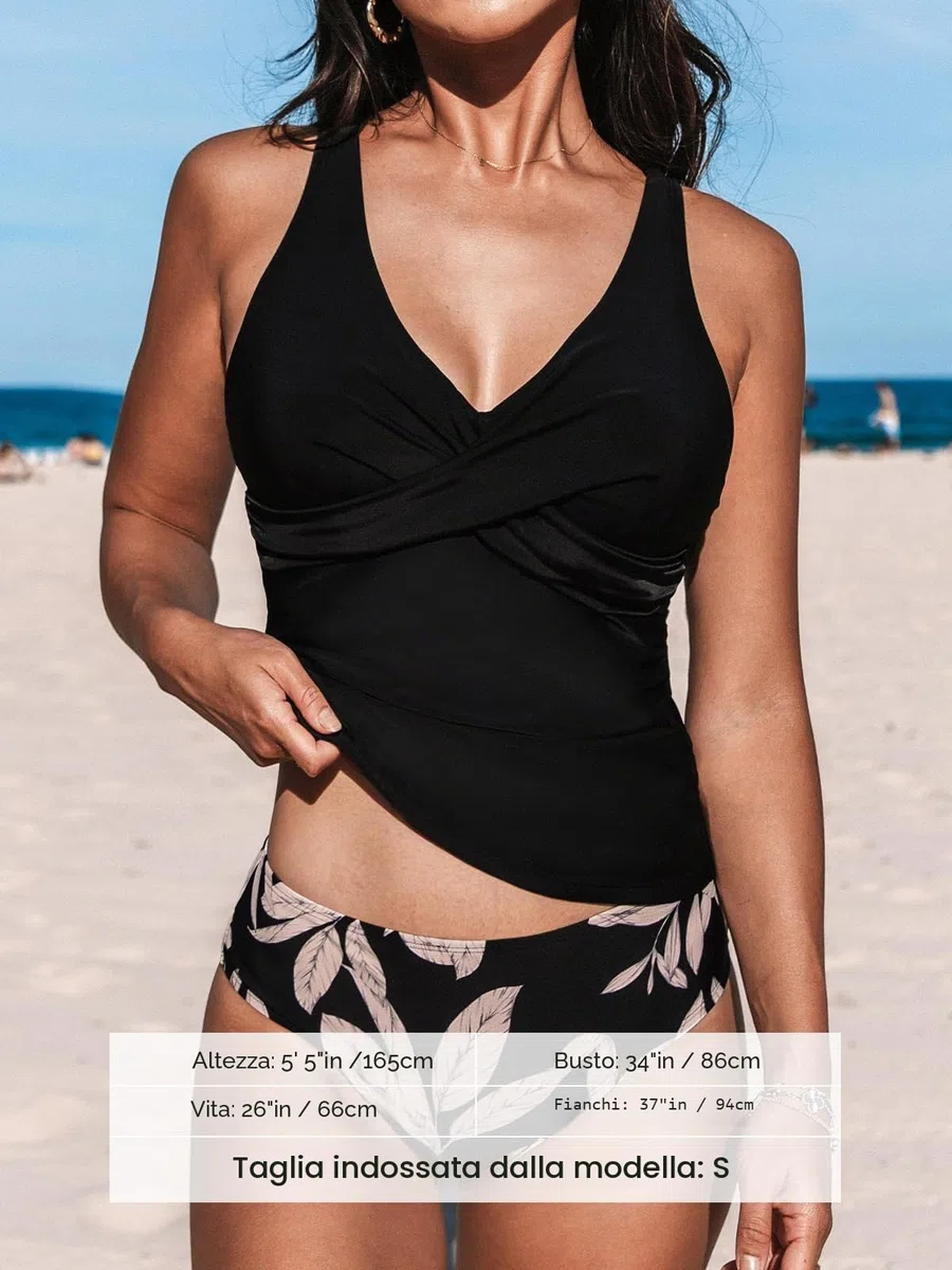 CUPSHE - Tankini da donna, set costume da bagno a due pezzi, slip a vita media e arricciatura frontale
