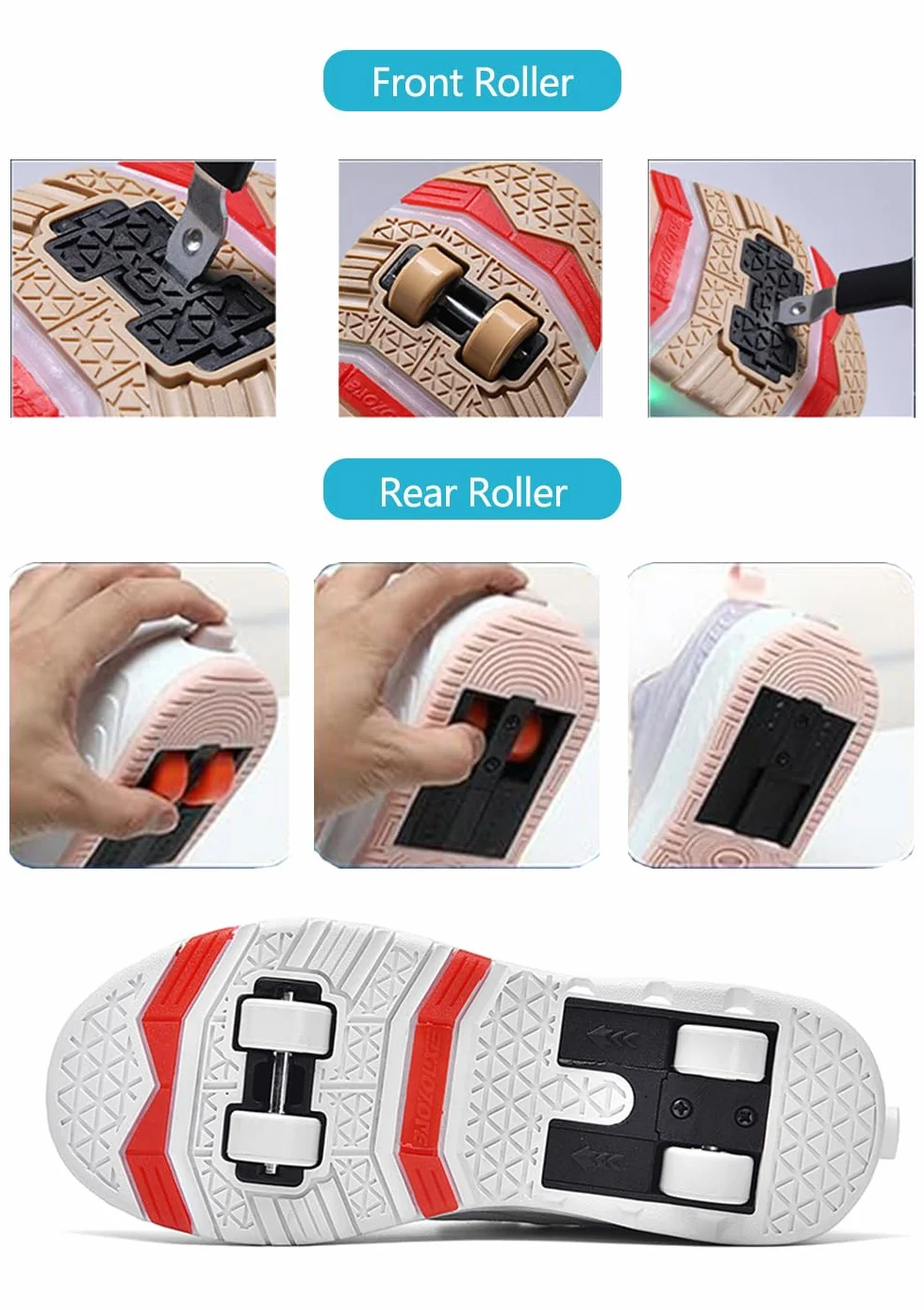 Mateju Scarpe con Rotelle Bambino Bambina Sportive Scarpe da Skateboard, Rotelle a Scomparsa Skateboard Sneakers Scarpe da Ginnastica da Pattini per Ragazzo e Ragazza 29-43 EU