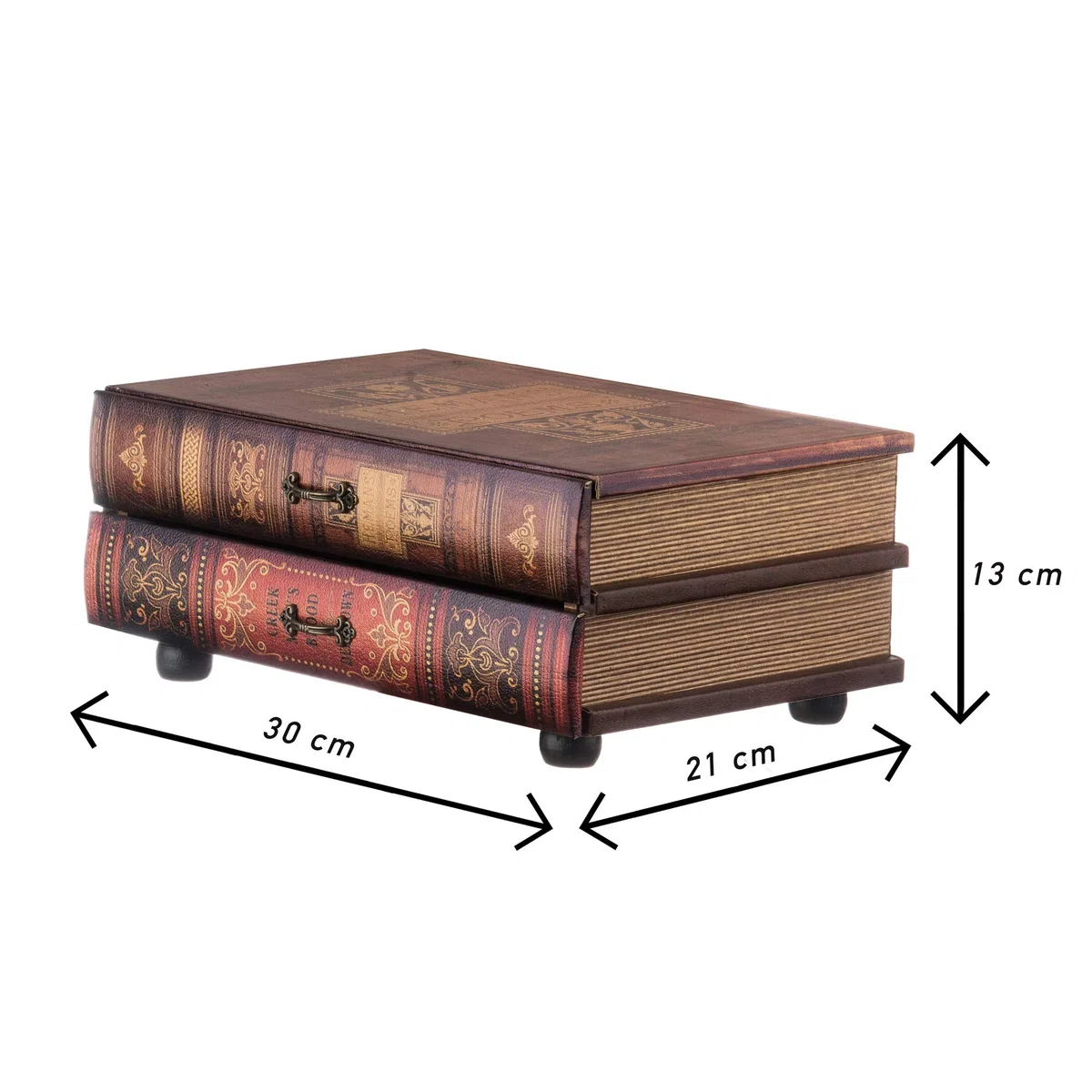 Rebecca Mobili Cassettiera da tavolo, cofanetto libro 2 cassetti, legno pu, vintage, marrone, organizzazione scrivania trucchi - Misure 13 x 30 x 21 cm (HxLxP) - RE6276