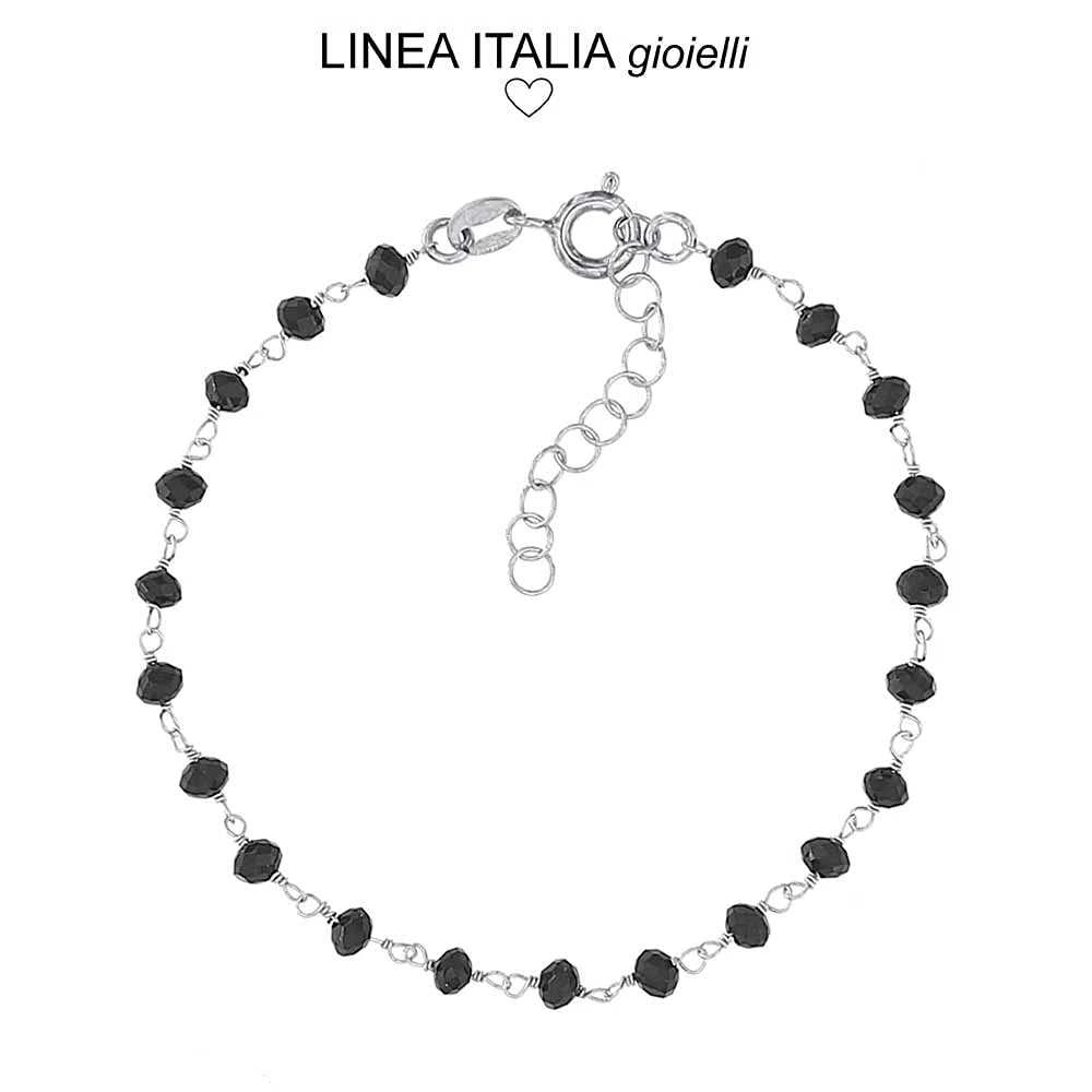 Linea Italia Gioielli - Cavigliera Regolabile per Donna Catenina in Argento 925 e Pietre Nere - Made In Italy