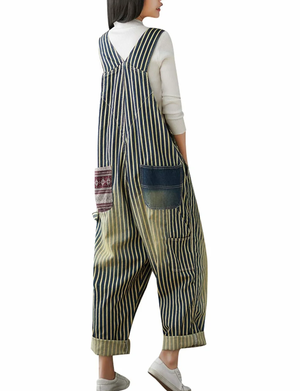Youlee Donna Gamba larga Tute di jeans Salopette casual retrò