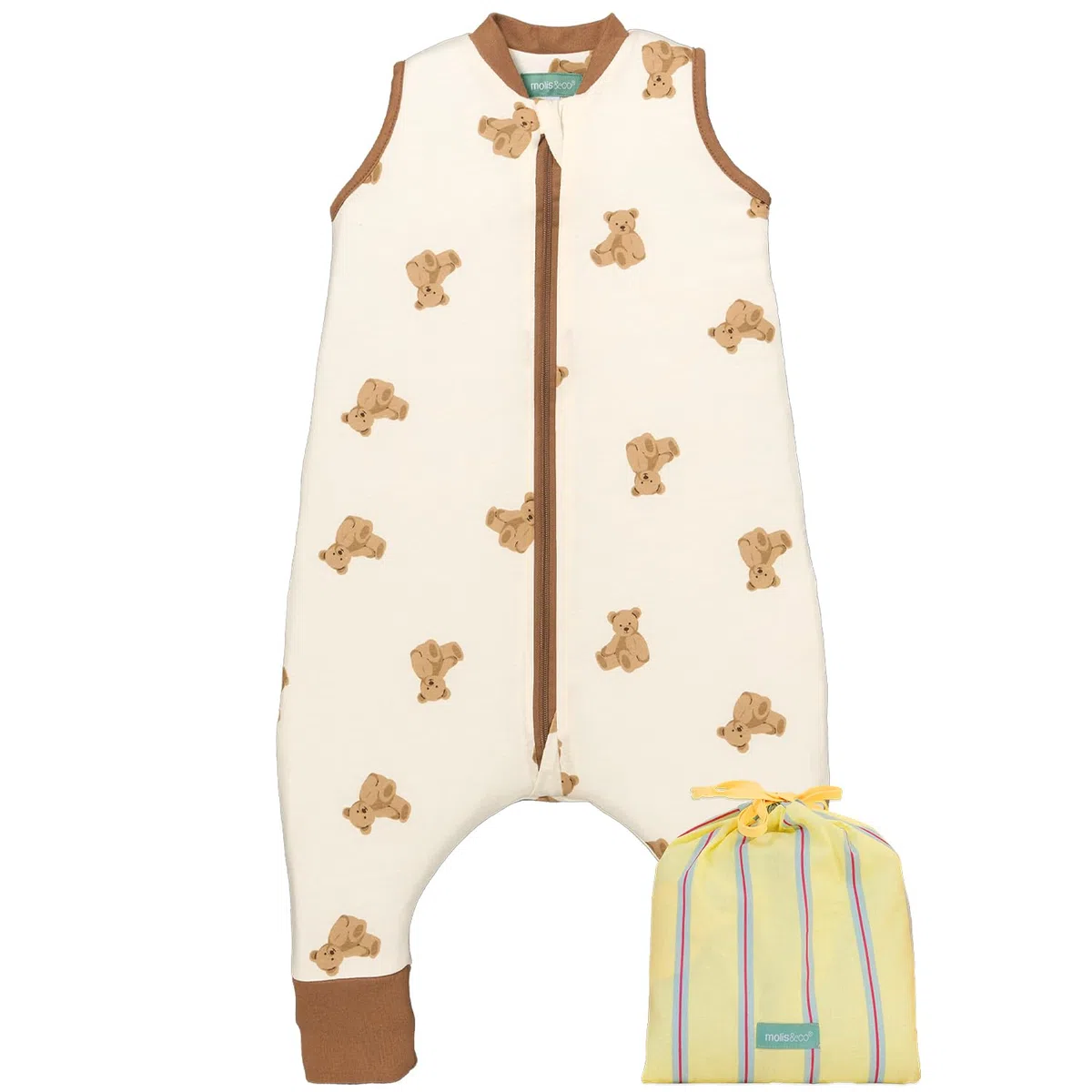 molis&co. Sacco Nanna con piedini - Sacco nanna primaverile e autunno - Sacco nanna 1 tog per Bambini - Leggermente Imbotito - 100% Cotone (Oeko-TEX 100) - Teddy (3 anni)