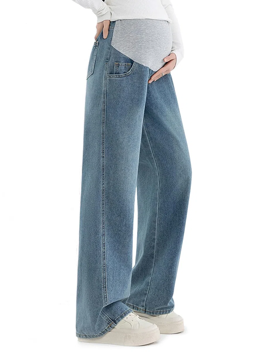Alled Premaman Jeans Copri Pancia, Donne Gravidanza Gamba Larga Elastica Pantaloni Vita Regolabile, Jeans maternità Soldato con Tasche Lounge Pantaloni