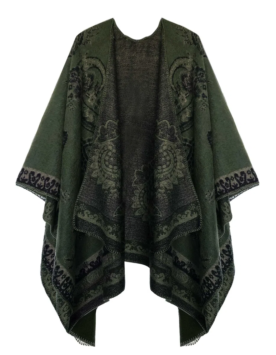 EXCHIC Donne Casual Oversize Poncho Cape Modello Floreale Elegante Sciarpa Cappotto Maglieria Scialli Avvolgimenti