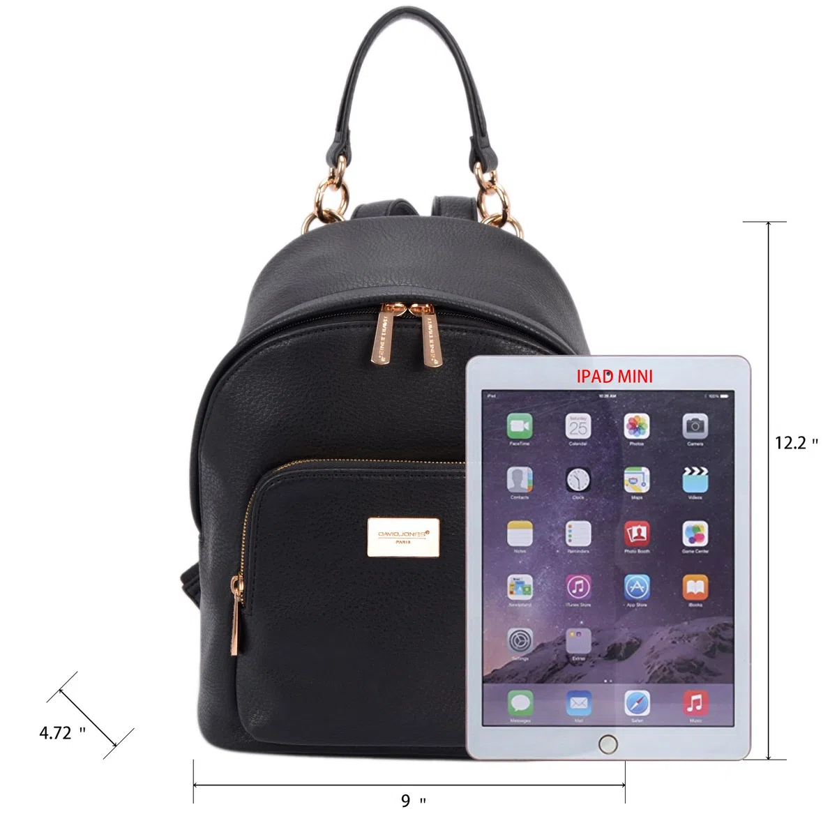 David Jones - Borsa Zainetto Donna - Zaino Piccolo Pelle PU - Ragazza - Borsetta Elegante Casual - a Mano Spalla - Nero