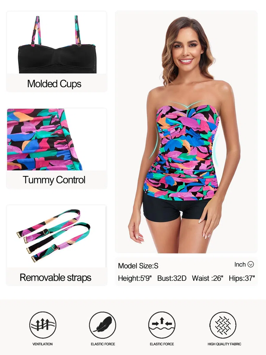 Ocean Blues Top da Tankini Donna Controllo Pancia Arricciato, Solo Top
