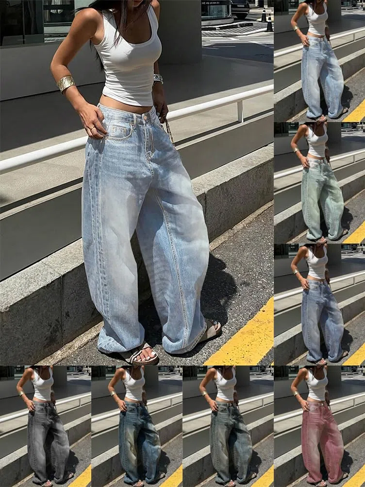 Jeans Donna Baggy Vita Alta Pantaloni Denim Larghi Pantalone Gamba Larga Y2K
