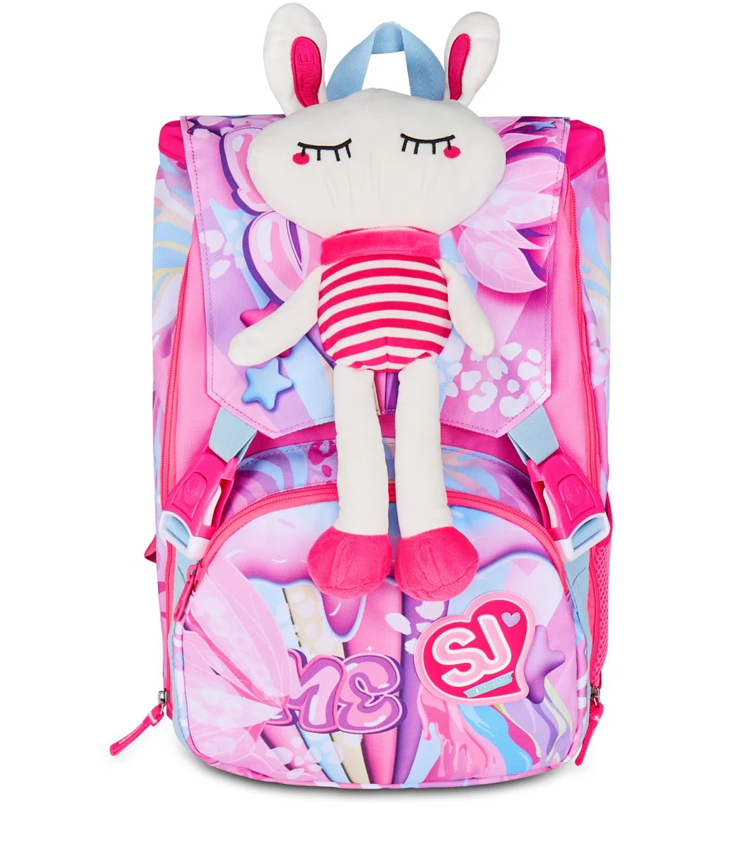 SJ GANG STYLE JAM GANG Zaino Scuola Estensibile Big, Fucsia, Zaino con Divisorio Interno, Tasca Superiore Peluche, Tasca per Borraccia, 24 L, Zaino Scuola Elementare, Bambina