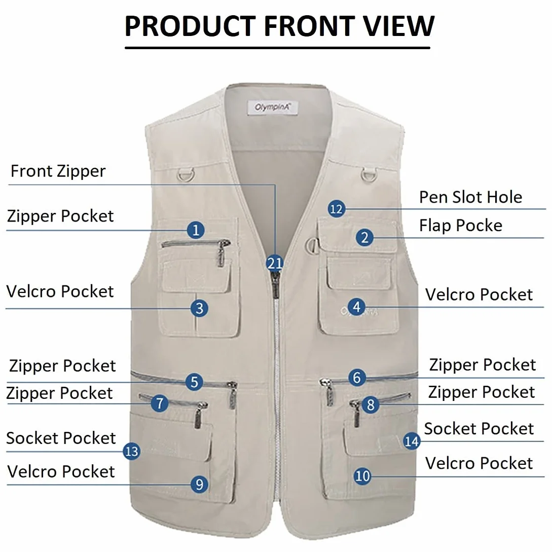 Gilet casual da uomo, estivo, leggero, multitasche, traspirante, ad asciugatura rapida, multifunzionale, taglie forti, per lavoro, viaggi, pesca, caccia, fotografia e campeggio